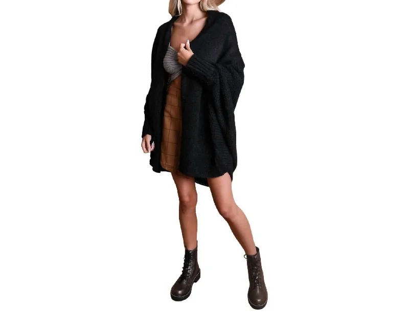 Carrie Ann Bat Sleeve Knit Cardigan In Black