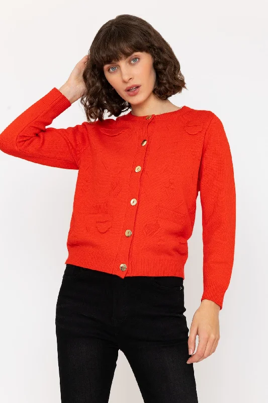 Jacquard Detail Cardigan in Red