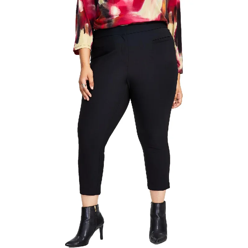 Plus Womens Cropped High Rise Dress Pants